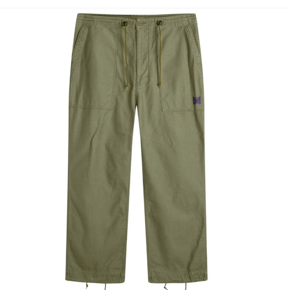 NWT Needles Reversed Sateen String Fatigue Trousers in Olive Green Small